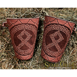 A Pair Leather  Bracers  Othala Rune Celtic Vikings Nordic Amulet with Scale design 